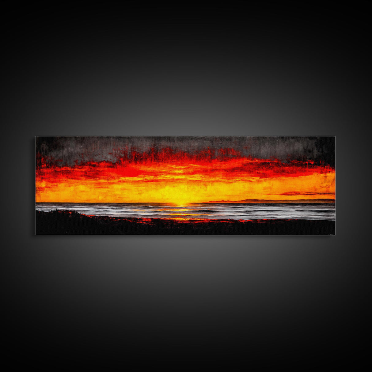 Sunset, Ocean, Waves, Canvas Print, Vibrant Sunset Wall Art, Beach House Decor, Coastal Painting, Living Room Art, Boho Aesthetic, Seascape