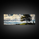 Scenic Tree, Nature Landscape Painting, Coastal Art Print, Living Room Wall Art, Tranquil Home Decor, Framed Canvas Print, Gift Idea