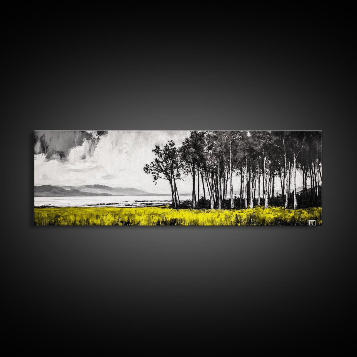 Lakeside Trees, Tranquil Landscape Art, Serene Nature Print, Black White Wall Decor, Peaceful Home Aesthetic, Framed Canvas Print