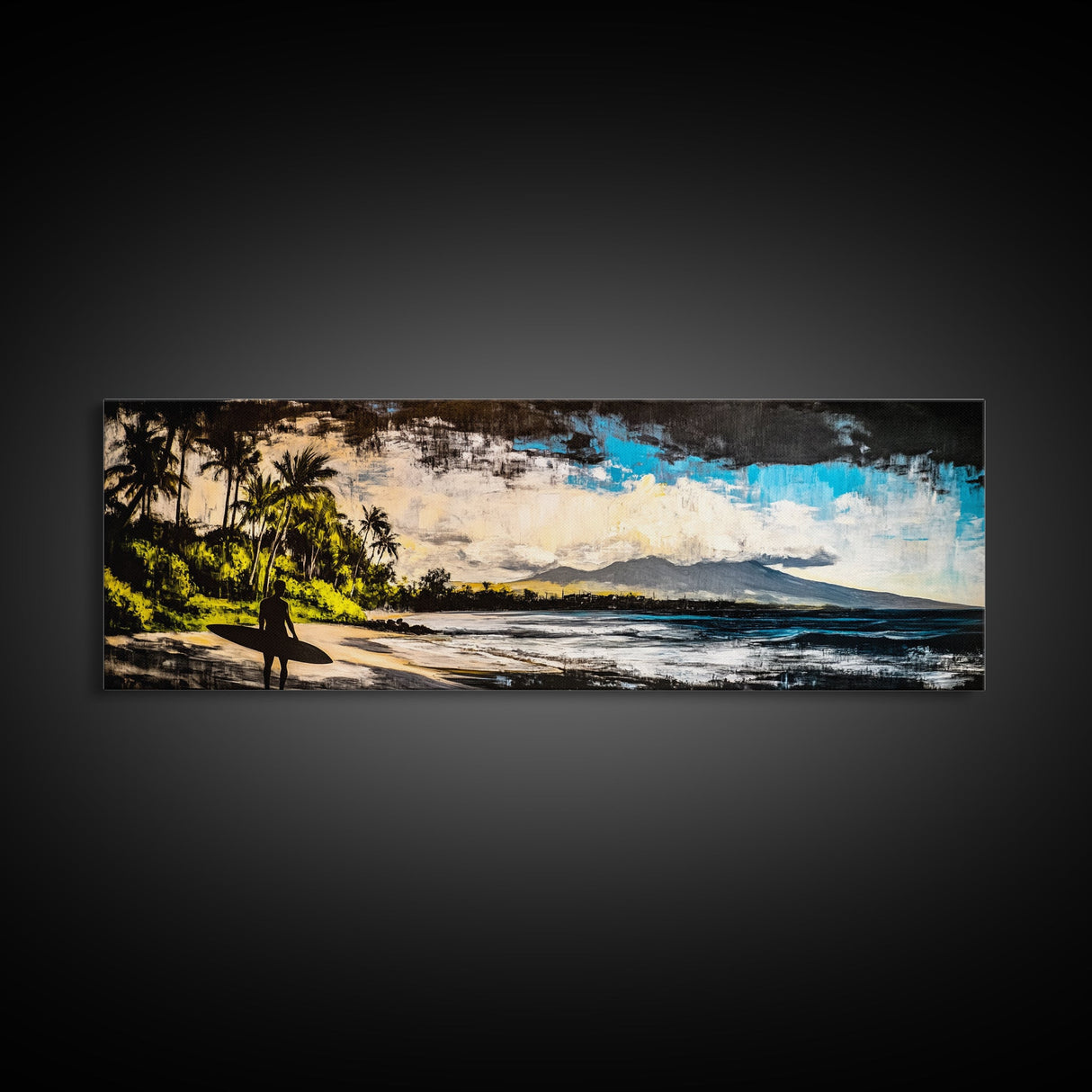 Surfer, Tropical Beach, Ocean, Sunset, Framed Canvas Print, Large Wall Art, Coastal Decor, Beach House, Modern Art, Living Room Wall Art