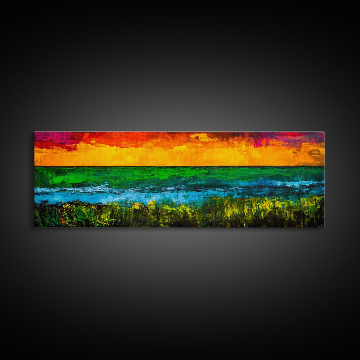 Vibrant, Ocean Sunset, Abstract, Beach, Canvas Print, Colorful Wall Art, Living Room Decor, Coastal Landscape, Modern Art, Large Wall Art
