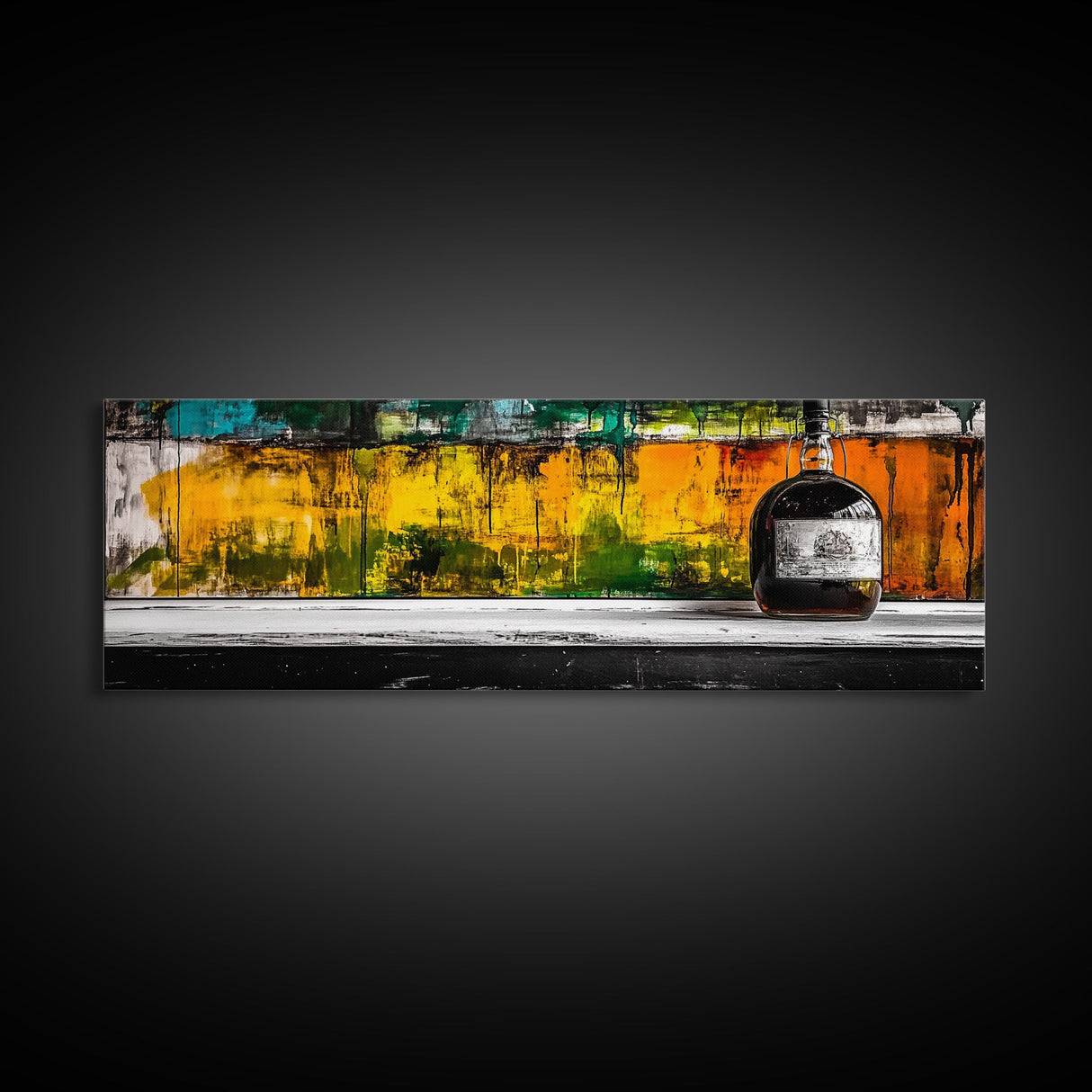 Whiskey Bottle, Abstract Bar Art, Rustic Decor, Framed Canvas Print, Liquor Wall Art, Modern Kitchen Art, Fall Wall Art
