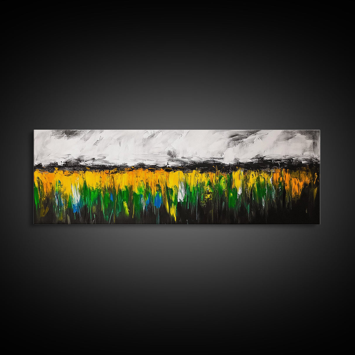 Abstract Wildflowers, Colorful Landscape, Boho Wall Art, Framed Canvas Print, Nature Inspired Art, Living Room Decor