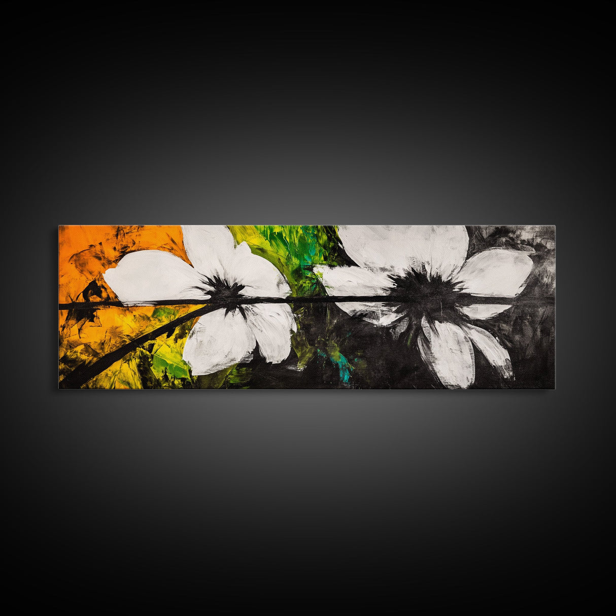 Floral Art, Black and White Flowers, Modern Botanical Art, Framed Canvas Print, Minimalist Wall Art, Bedroom Decor