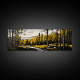 Forest Path, Golden Trees, Autumn Landscape, Canvas Print, Rustic Nature Art, Cozy Cabin Decor, Fall Wall Art, Living Room Wall Decor