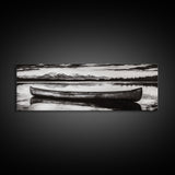 Mountain Reflections, Canoe Art, Wilderness Wall Decor, Canvas Print, Black and White Landscape, Lake House Art, Rustic Cabin Art