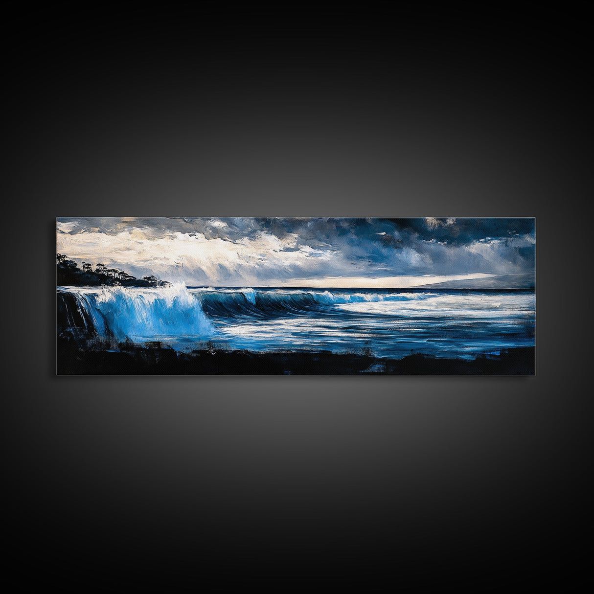 Ocean Waves, Coastal Sunset, Seascape Art, Nautical Wall Decor, Framed Canvas Print, Beach House Wall Art, Surfing Gift, Watercolor Vibes