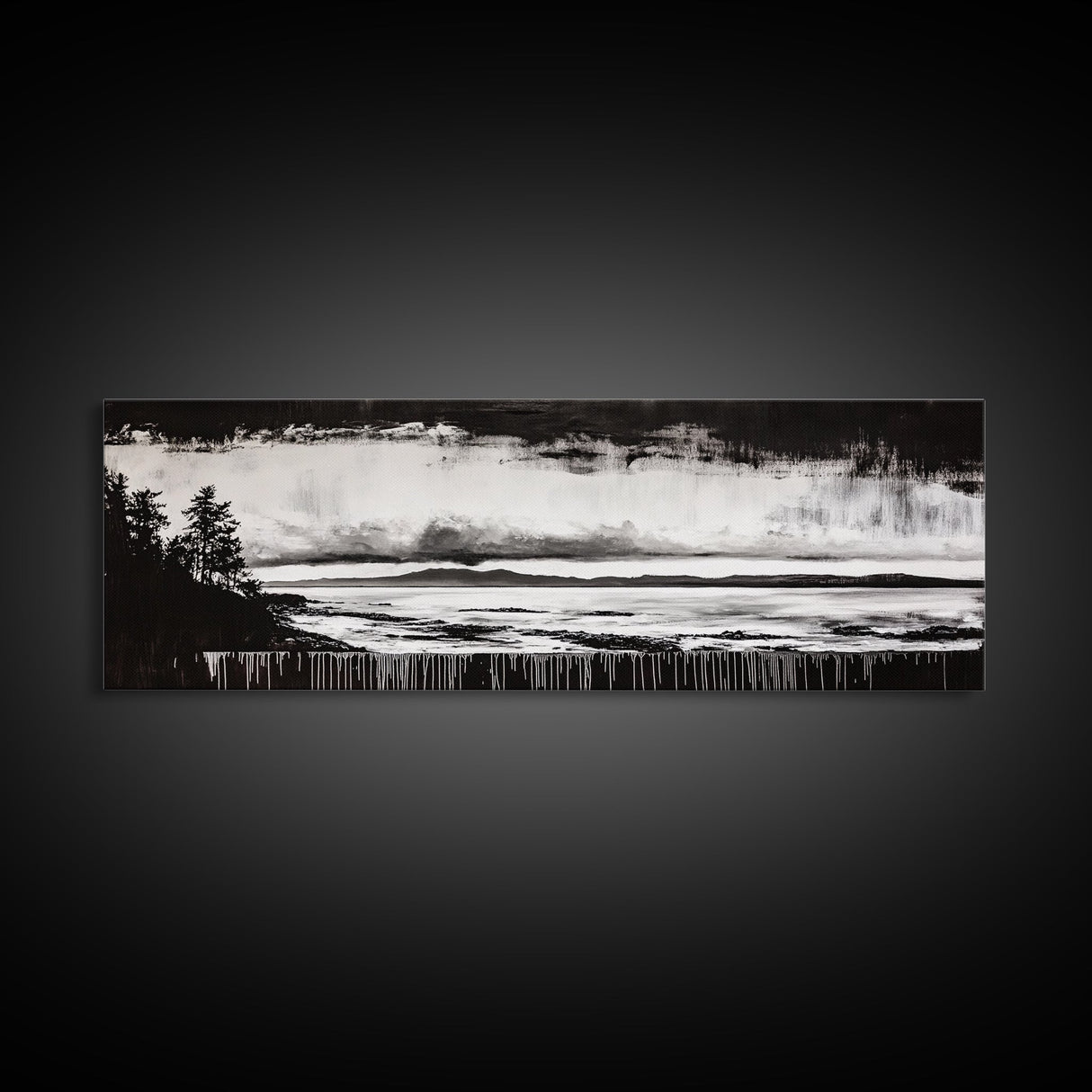 Black White Seascape, Ocean Storm, Dramatic Sky, Framed Canvas Print, Minimalist Art, Coastal Wall Decor, Office Accent, Nautical Home Art