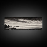 Ocean Waves, Stormy Sky, Dramatic Clouds, Canvas Print, Black and White Landscape, Coastal Wall Art, Living Room Decor, Minimalist Painting