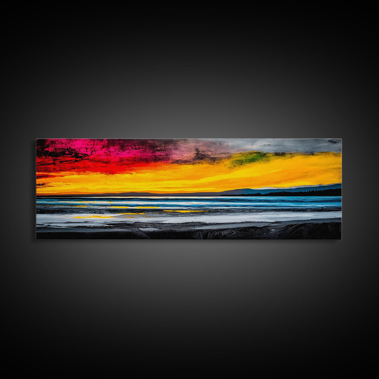 Sunset Seascape, Vibrant Horizon, Canvas Print, Ocean Wall Art, Coastal Home Decor, Modern Sunset Painting, Living Room Artwork