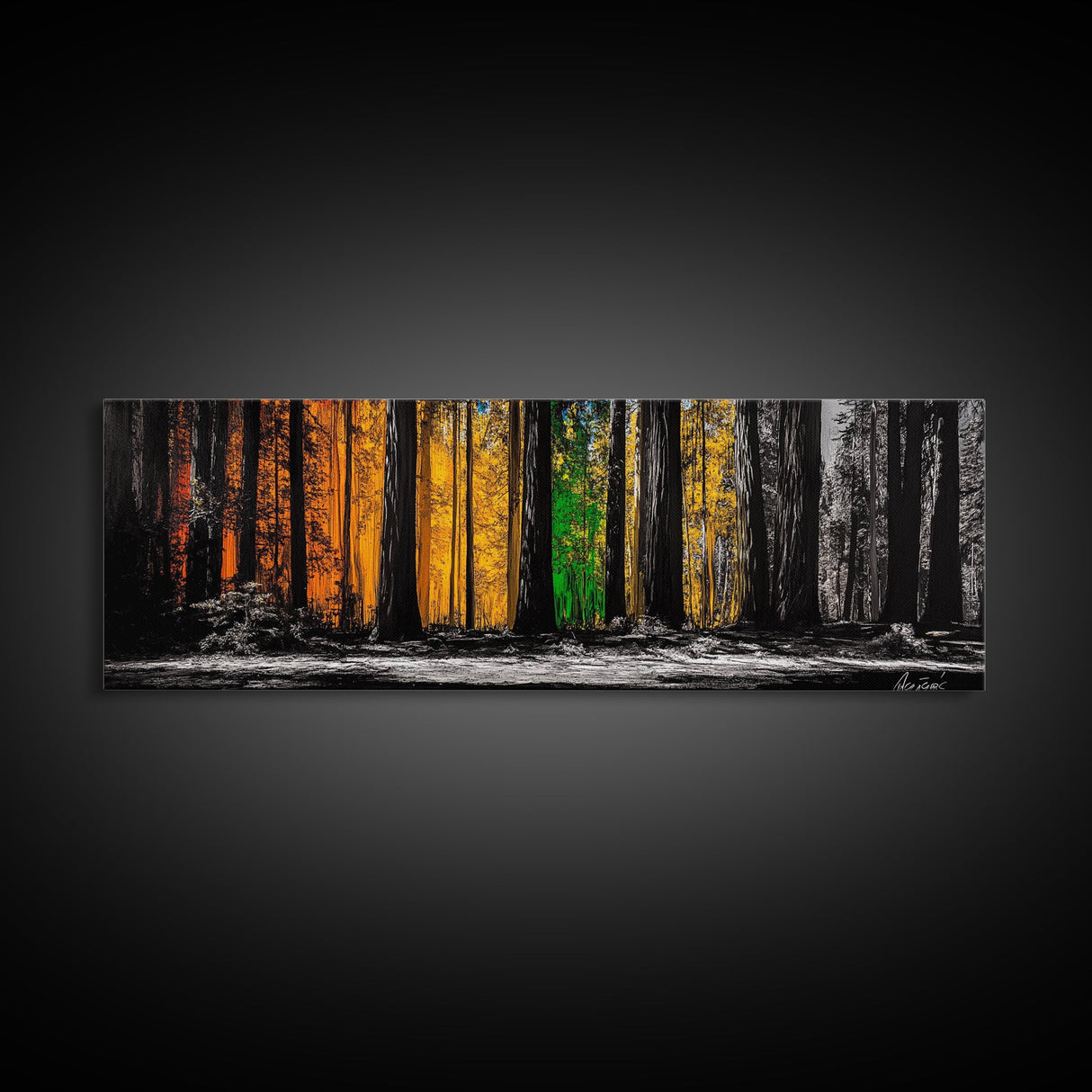 Golden Forest, Tall Trees, Canvas Print, Fall Wall Art, Nature Home Decor, Minimalist Forest Painting, Modern Living Room Artwork