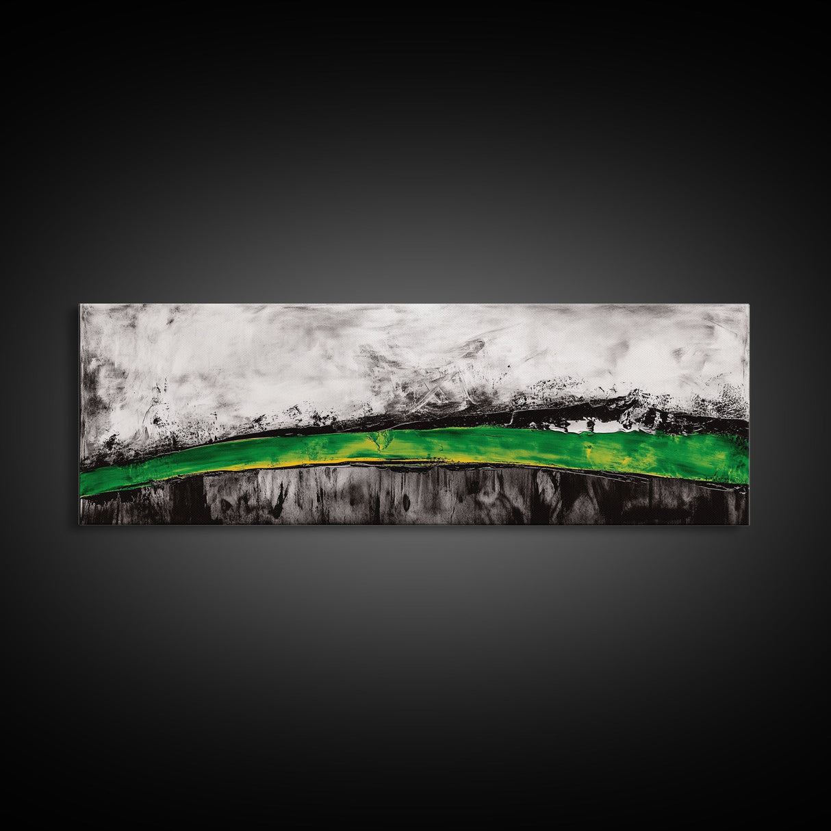 Bold Green Landscape, Abstract Horizon Art, Contemporary Nature Painting, Earthy Wall Decor, Office Wall Art, Framed Canvas Print