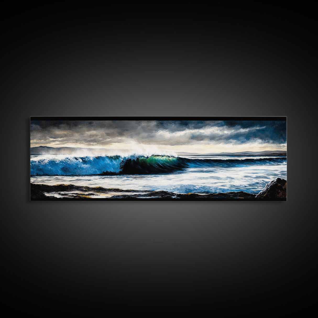 Powerful Ocean Wave, Realistic Seascape Art, Blue Water Wall Decor, Coastal Living Room Art, Surfer Beach Print, Framed Canvas Print