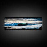 Powerful Ocean Wave, Realistic Seascape Art, Blue Water Wall Decor, Coastal Living Room Art, Surfer Beach Print, Framed Canvas Print