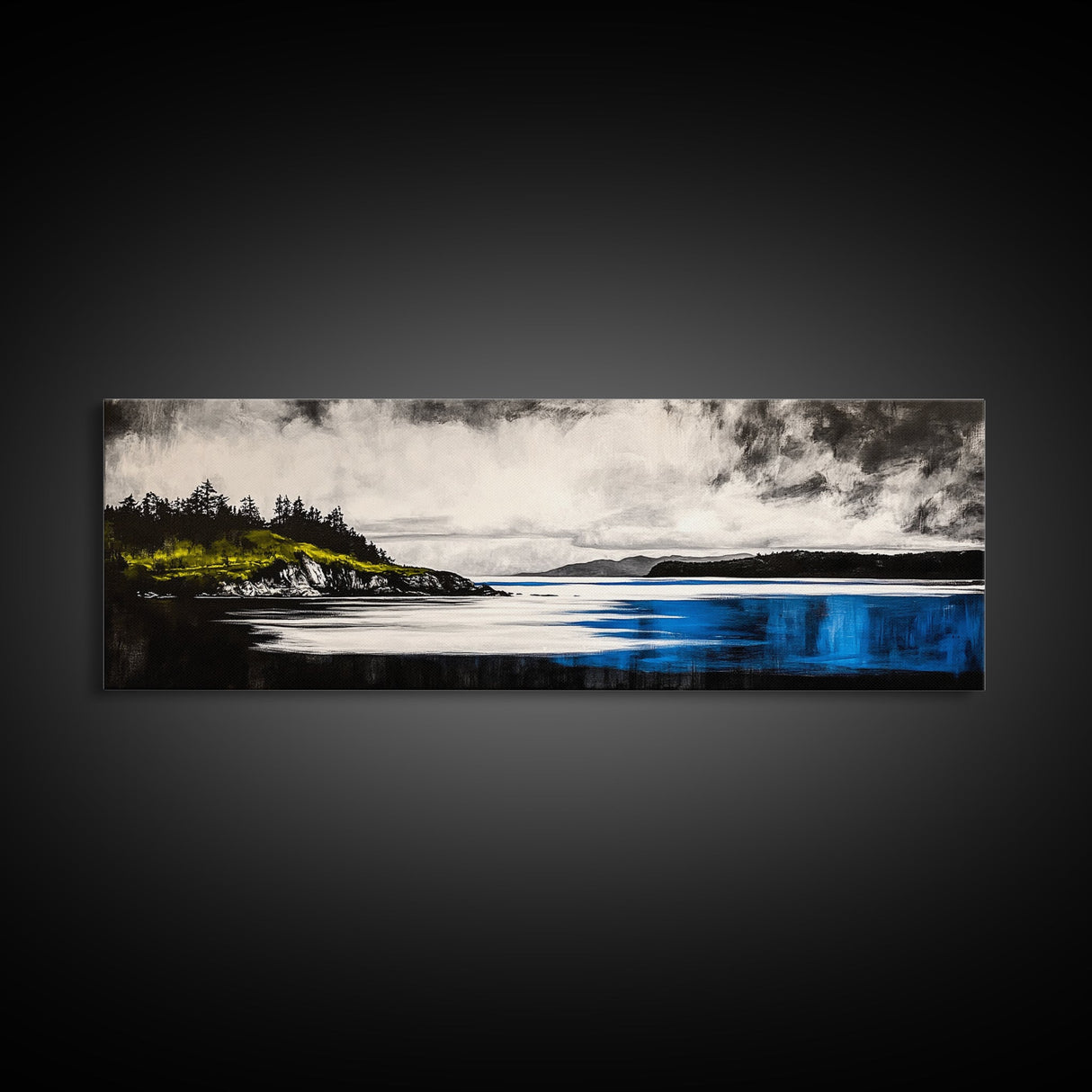 Dramatic Seascape Art, Black and White Ocean Painting, Moody Landscape Print, Nautical Wall Decor, Modern Home Art, Framed Canvas Print