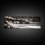 Bold Coastal Cliff, Monochrome Seascape Painting, Dramatic Nature Wall Art, Minimalist Ocean Print, Modern Home Decor, Framed Canvas Print