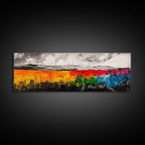 Vibrant Abstract Field, Colorful Landscape Painting, Modern Farmhouse Wall Art, Boho Nature Print, Warm Earthy Decor, Framed Canvas Print