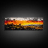 Fiery Sunset Painting, Autumn Sky Artwork, Warm Nature Landscape, Bold Fall Wall Decor, Rustic Cabin Art, Framed Canvas Print