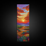 Sunset Field, Desert Painting, Framed Canvas Print, colorful desert horizon landscape wall art, autumn tones, boho entryway accent