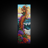 Tree Ocean, Flowers Waves, Whimsical tree by sea Framed Canvas Print, vibrant fantasy wall art, kids room or decor