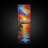 Sunset Reflections, Bold Lake, Framed Canvas Print vibrant sunset over water, colorful sky and lake scene, tranquil evening art, nature decor