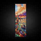 Boats Sunset, Romance Adventure, Canvas Print vibrant sailboats at sunset painting, romantic couple art, nautical wall decor, boho accent