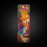 Sunset River, Autumn Glow – Framed Canvas Print fall foliage landscape art, moody abstract painting, warm tones hallway wall art, boho decor