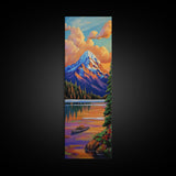 Mountain, Sunrise, Reflection, Nature Scene Framed Canvas Print, Rustic Cabin Decor, Autumn Wall Art, Living Room Mountain Landscape Painting
