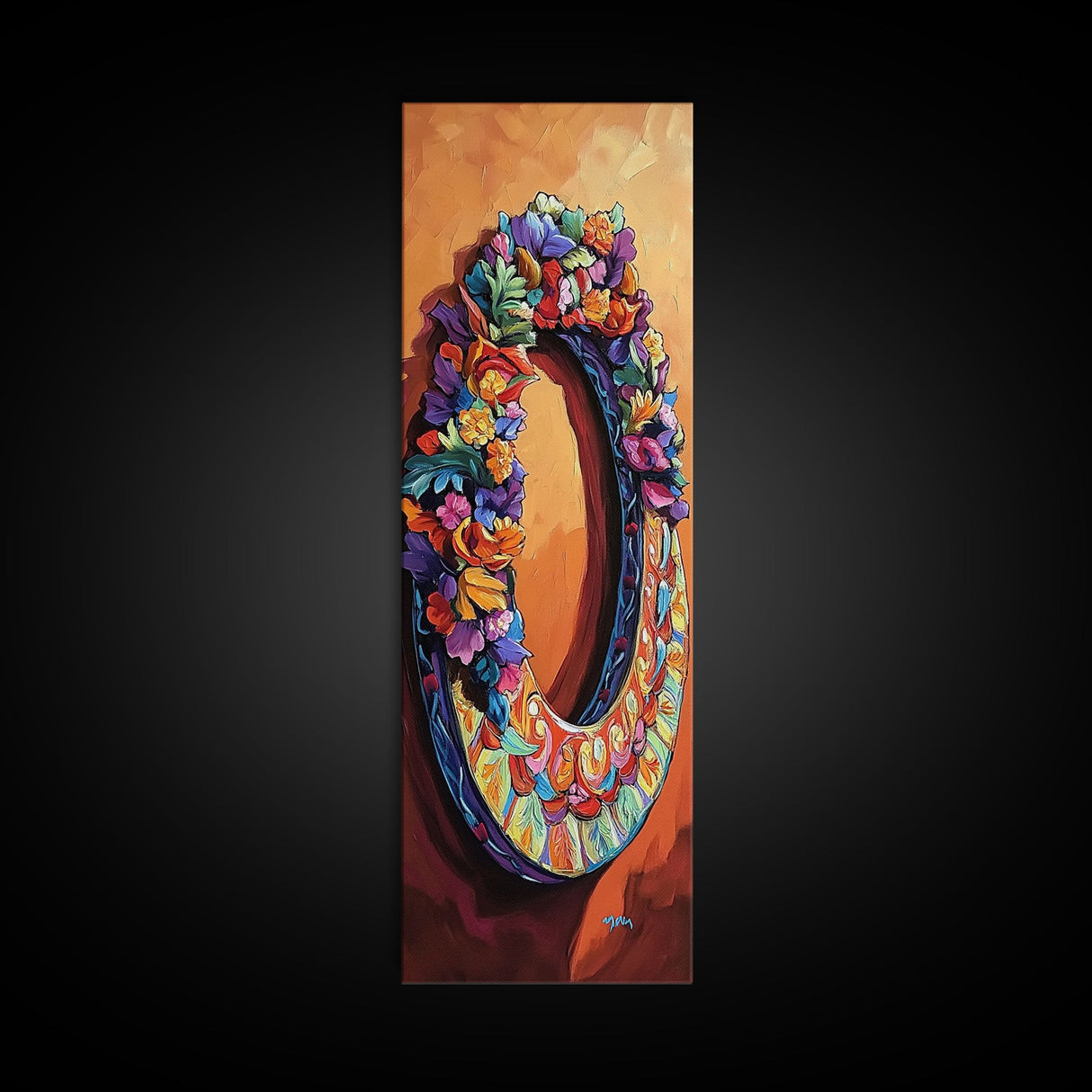 Autumn, Floral, Wreath, Decor, Framed Canvas Print, Fall boho wall art, rustic kitchen decor, entryway farmhouse painting, cozy orange tones