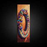 Autumn, Floral, Wreath, Decor, Framed Canvas Print, Fall boho wall art, rustic kitchen decor, entryway farmhouse painting, cozy orange tones