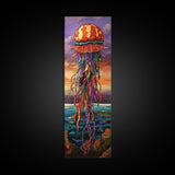 Jellyfish, Ocean, Fantasy, Color, Framed Canvas Print, Underwater coastal wall art, vibrant kids room decor, marine boho style painting