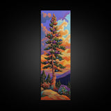 Tree, Mountain, Sunset, Forest, Canvas Print, magical forest tree painting, vibrant mountain sunset wall art, whimsical boho nature decor