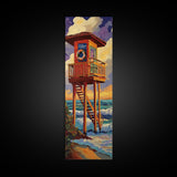 Lifeguard, Tower, Ocean, Surf, Framed Canvas Print, Beach House Wall Art, Coastal Summer Decor, Nautical Living Room Style, Ocean Vibe Art