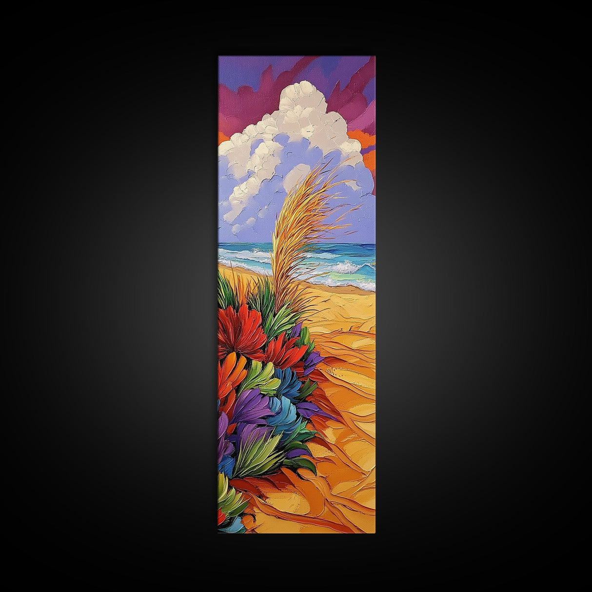 Ocean, Sand, Florals, Bold, Framed Canvas Print vibrant beach floral wall art coastal boho painting living room decor tropical gift idea