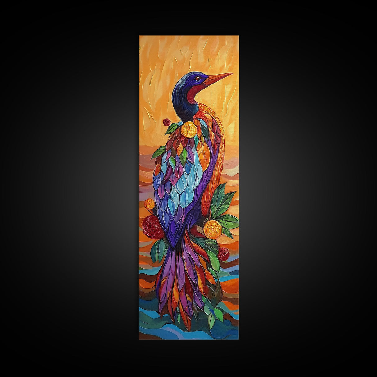 Bird, Colorful, Floral, Elegant, Framed Canvas Print exotic bird painting living room wall art bold colorful feathers tropical boho art