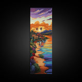 Sunset, Palm Trees, Water, Reflection, Framed Canvas Print, Tropical boho art ideal Living Room Wall Art or Beach House Coastal Decor