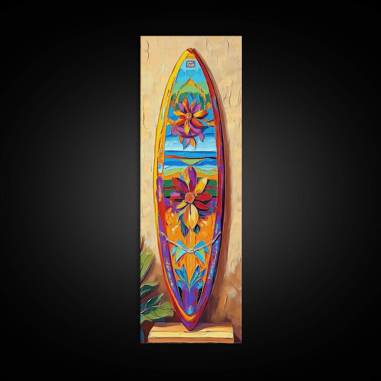 Surfboard, Floral, Bright, Tropical - Canvas Print, Surfboard Wall Art, Beach House Decor, Tropical Living Room Accent, Summer Art Print
