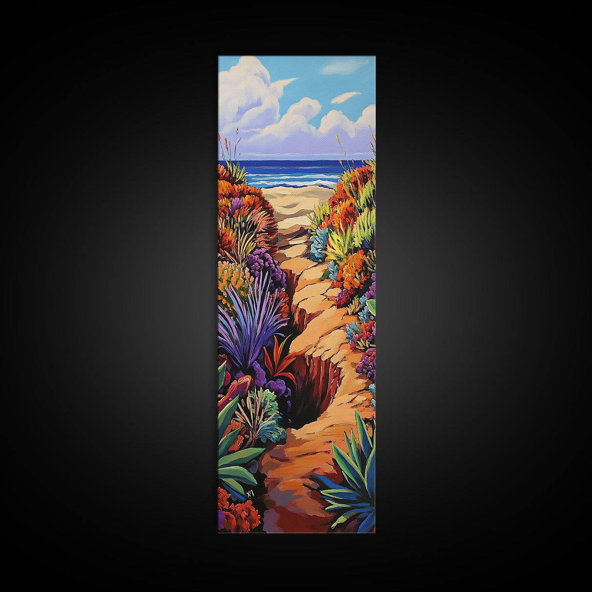 Beach Trail, Colorful Dunes, Coastal Nature Path Art, Vibrant Summer Landscape, Boho Bedroom Decor, Canvas Print
