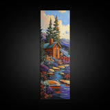 Mountain Cabin, Forest Path, Autumn Escape, Framed Canvas Print, cozy fall cabin wall art, rustic lodge decor, nature inspired artwork