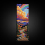 Rainbow Mountains, Sunset, Reflection, Framed Canvas Print, Rainbow landscape canvas, colorful scenic view, cabin wall art, mountain decor