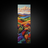 Wildflower Valley, Hillside, Sunset – Canvas Print fall landscape, boho decor, living room wall art, colorful nature art, autumn painting
