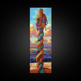 Nautical Rope, Pier, Art – Framed Canvas Print beach house decor, coastal rope wall art, nautical theme, vibrant colors, bathroom wall art