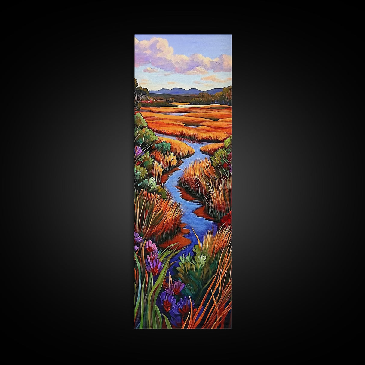 Autumn River, Landscape, Nature Scene Framed Canvas Print, Rustic Fall Art, Living Room Wall Decor, Colorful Country Landscape Painting