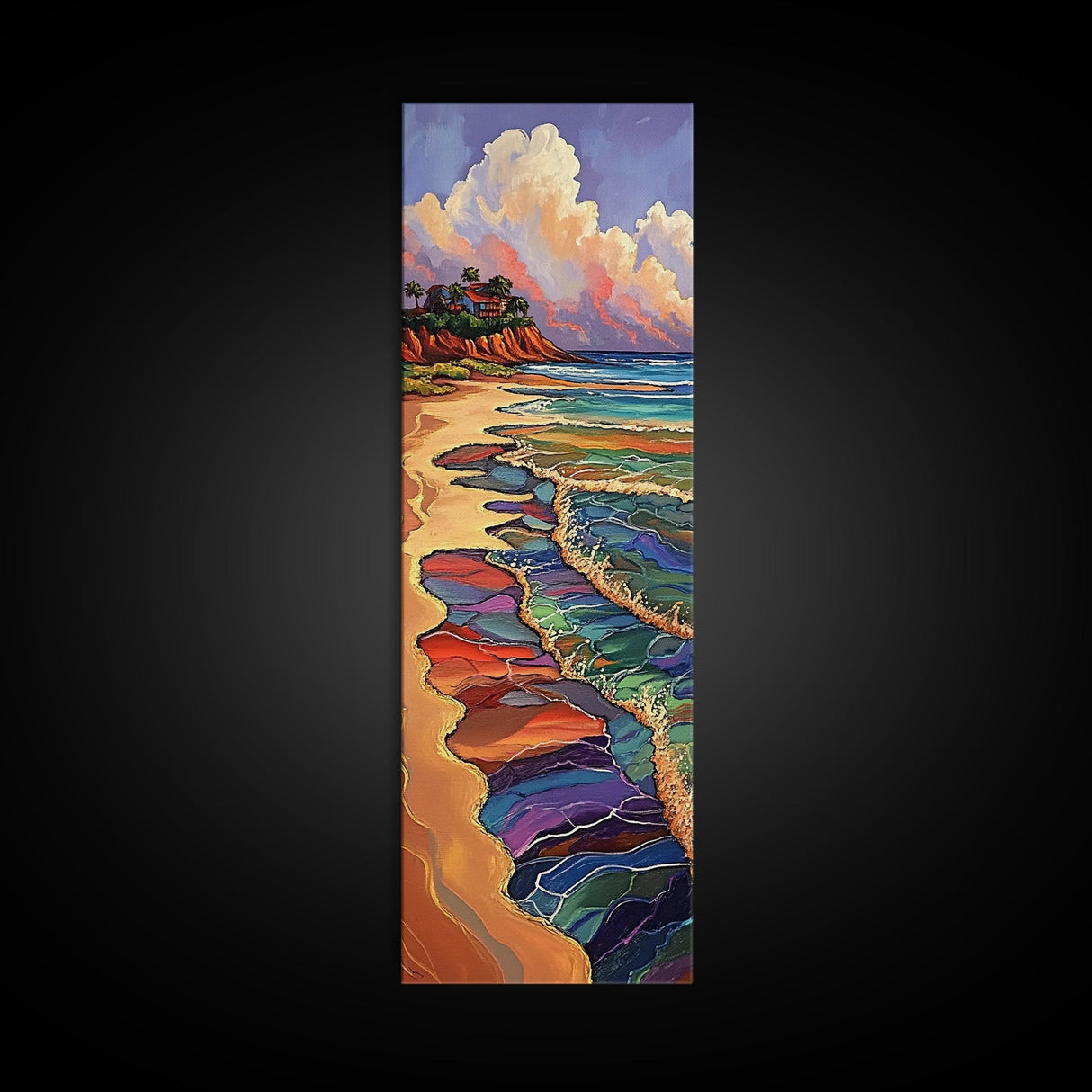Tropical Beach, Sunset, Color Waves Canvas Print, Vibrant Ocean Art, Coastal Kitchen Wall Decor, Bohemian Island Landscape