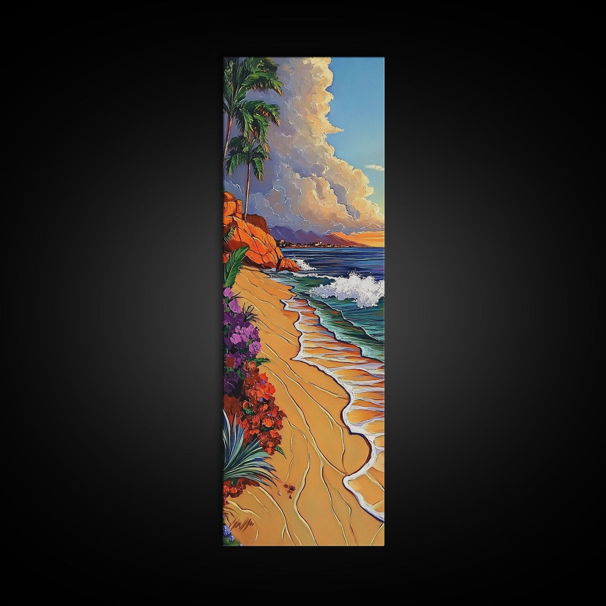 Palm Beach, Sunset, Tropical Escape Canvas Print, Coastal Bedroom Wall Art, Bold Ocean Painting, Colorful Seaside Decor