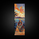Tropical Boat Sunset Painting, Canvas Print coastal boat art, Caribbean vibe, boho beach house decor, entryway or bathroom wall piece