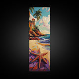Starfish Beach, Tropical, Canvas Print, Coastal starfish painting with vivid shore and ocean view, beach house decor, guest room wall art