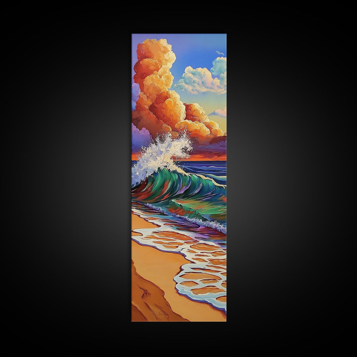 Wave Surf, Sunset, Canvas Print, Vibrant crashing wave at sunset painting, beach lover decor, bold coastal art, beach house wall art