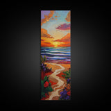 Path Beach, Sunset, Tropical Canvas Print scenic path to ocean wall decor, vibrant beach sunset artwork, tropical boho art, entryway art