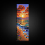 Beach Sunset, Clouds, Coastal Canvas Print vibrant tropical sunset painting, ocean waves art, colorful coastal decor, summer home wall art